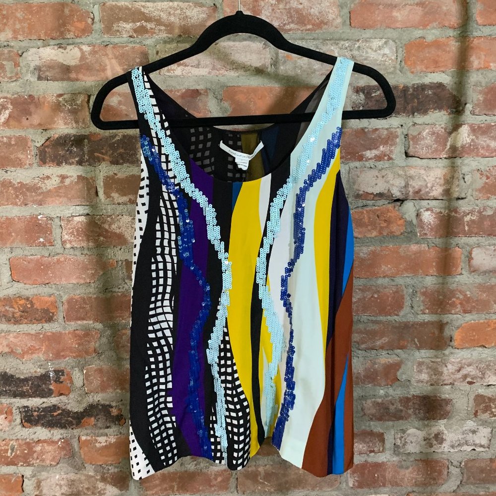 Diane von Furstenberg Jackie Glass Patch Silk Top